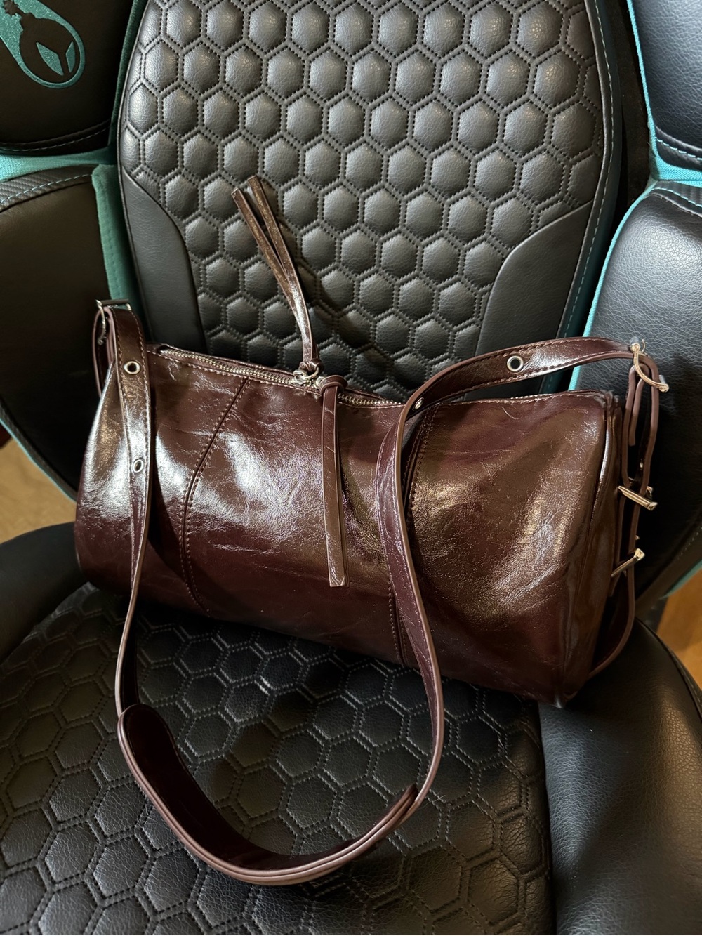 Antik Kraft Barrel Boston bag in Plum brown